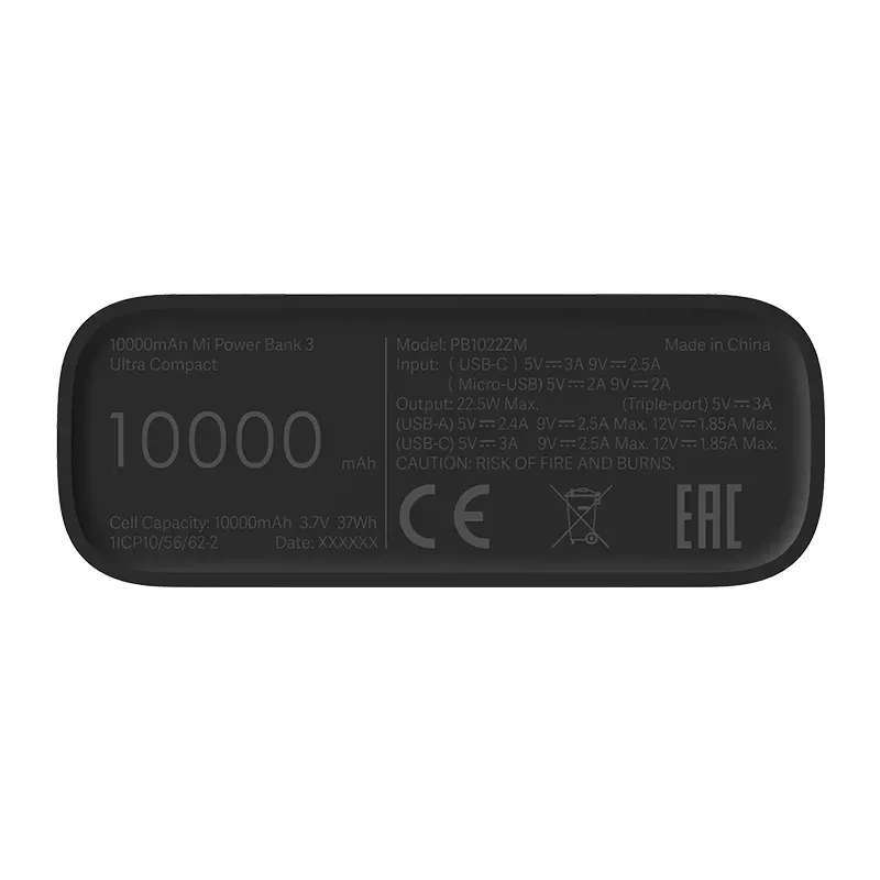 Prijenosna baterija XIAOMI Mi Power Bank 3 Ultra Compact, 10000mAh, 2xUSB-A, 1xU