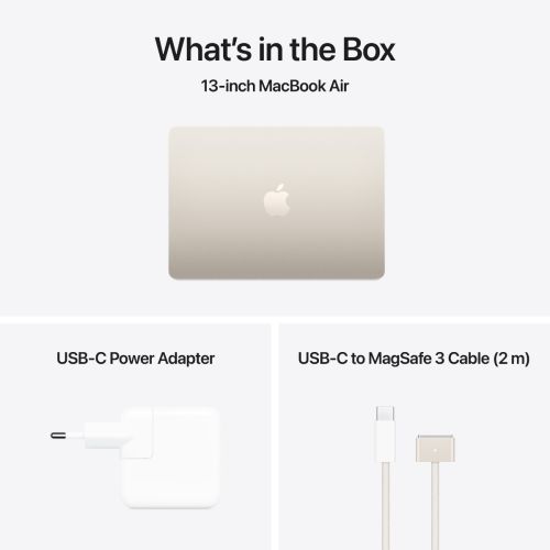 Laptop APPLE MacBook Air (2025) 13.6", M4, 10C/8G, 16/256GB, Starlight, IT KB (MW0Y3)