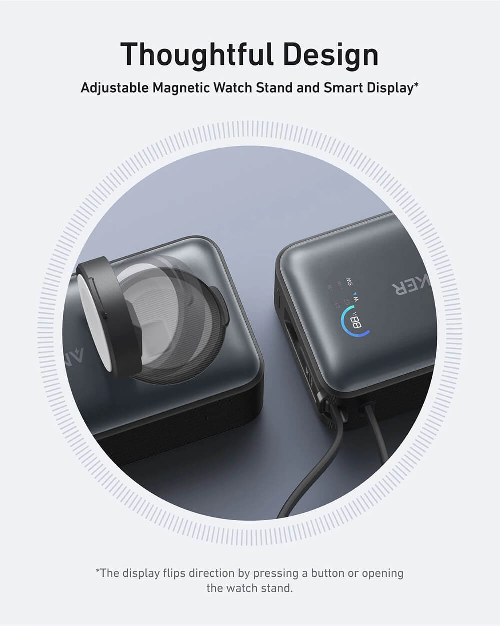 PowerBank ANKER MagOn, 10000 mAh, 35W, s integriranim kabelom i bežičnim punjenjem za Apple Watch