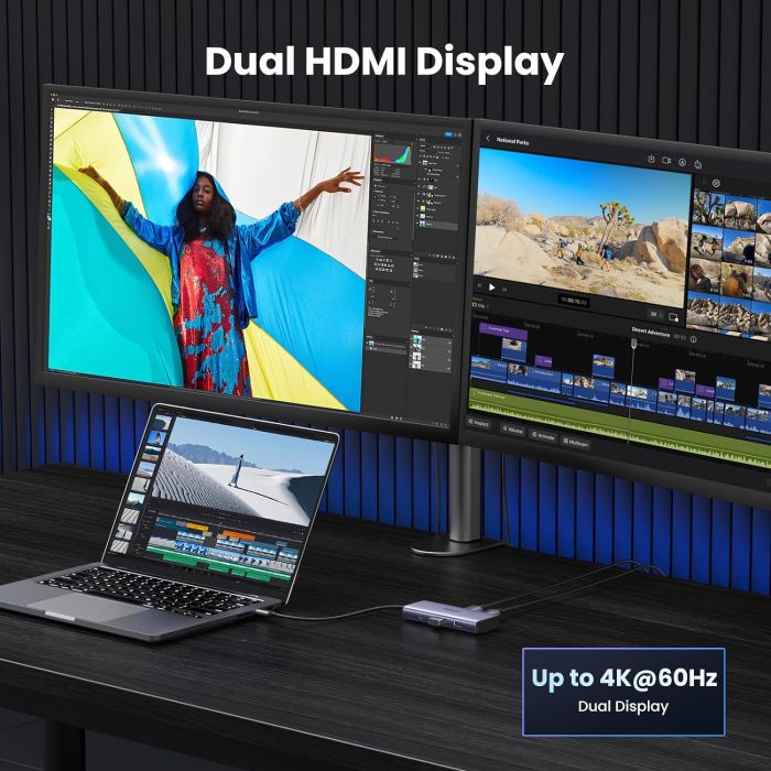Hub UGREEN USB-C 6u1, dvostruki HDMI 4K@60Hz, 100W PD