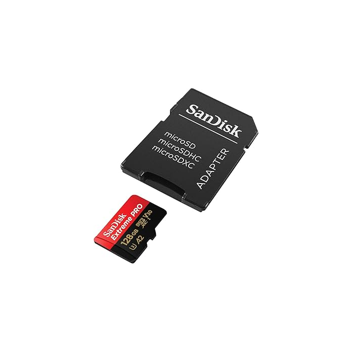 Memorijska kartica 128 GB, SANDISK Extreme PRO, microSDXC + SD adapter, do 200/90 MB/s, A2, C10, V30, UHS-I, U3 (SDSQXCD-128G-GN6MA)