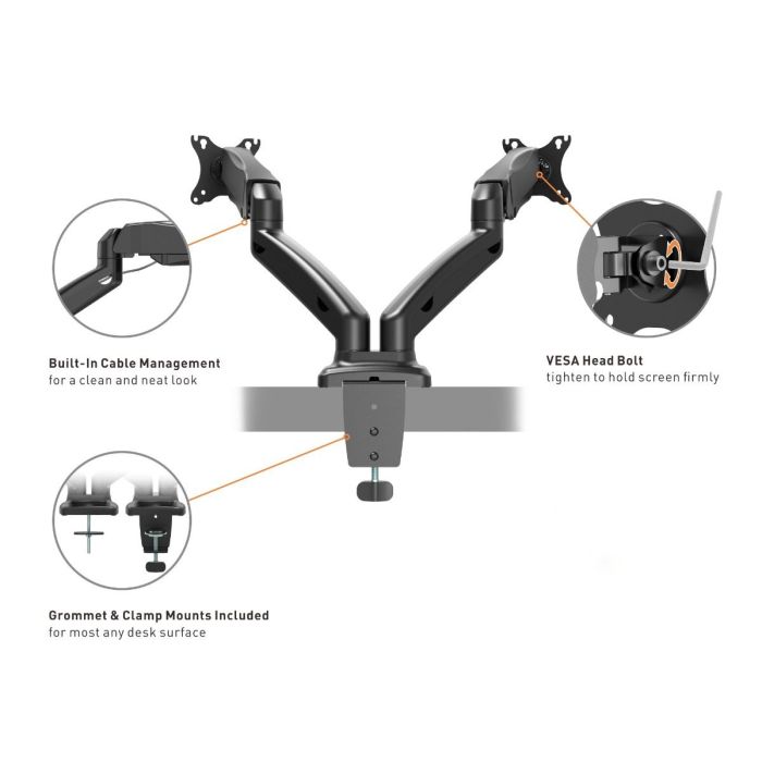 Nosač VONHAUS, stolni, dvostruki, do 27", s USB 3.0, plinski amortizer