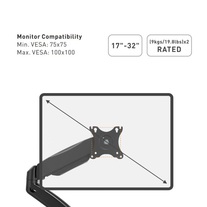 Nosač VONHAUS, stolni, dvostruki, do 27", s USB 3.0, plinski amortizer