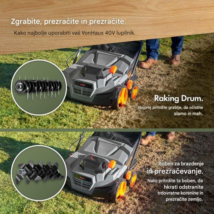 Prozračivač i skarifikator travnjaka VONHAUS, 2-u-1, baterijski, 3519009