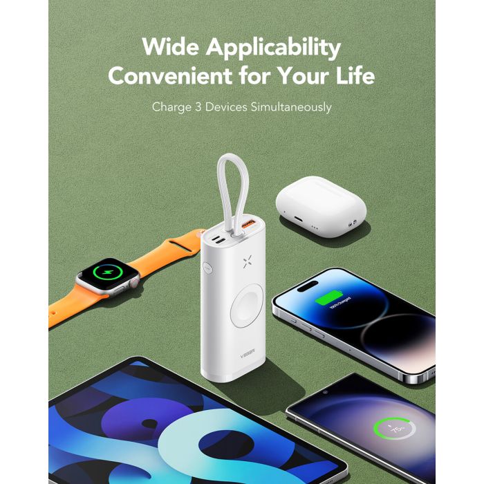 Powerbank VEGER MagFan 10.000 mAh, s ugrađenim kablom i punjačem za Apple Watch, bijeli Powerbank VEGER MagFan 10.000 mAh, s ugrađenim kablom i punjačem za Apple Watch, bijeli