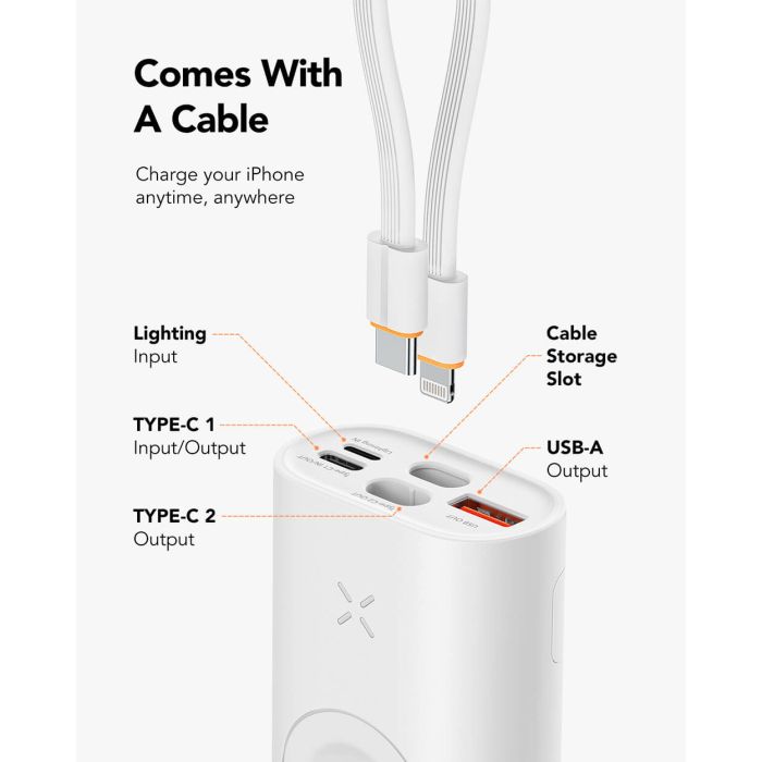 Powerbank VEGER MagFan 10.000 mAh, s ugrađenim kablom i punjačem za Apple Watch, bijeli Powerbank VEGER MagFan 10.000 mAh, s ugrađenim kablom i punjačem za Apple Watch, bijeli