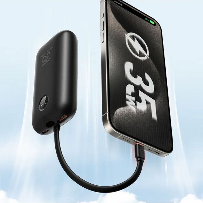 Powerbank VEGER, s ugrađenim kablovima, 10.000 mAh, crni Powerbank VEGER, s ugrađenim kablovima, 10.000 mAh, crni