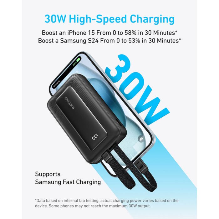 Powerbank ANKER Zolo 10.000mAh, 30W s integriranim USB-C i Lightning kabelima, bijeli Powerbank ANKER Zolo 10.000mAh, 30W s integriranim USB-C i Lightning kabelima, bijeli