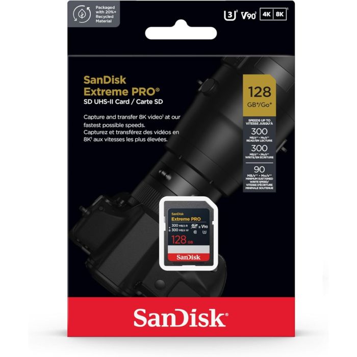 Memorijska kartica SDXC 128GB, SANDISK Extreme PRO, UHS-II, V90, 300 MB/s čitanje/pisanje, 8K Memorijska kartica SDXC 128GB, SANDISK Extreme PRO, UHS-II, V90, 300 MB/s čitanje/pisanje, 8K