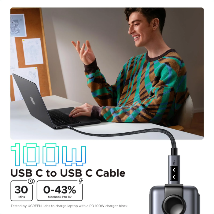 Kabel UGREEN Uno, USB-C na USB-C, 100W, 2m Kabel UGREEN Uno, USB-C na USB-C, 100W, 2m