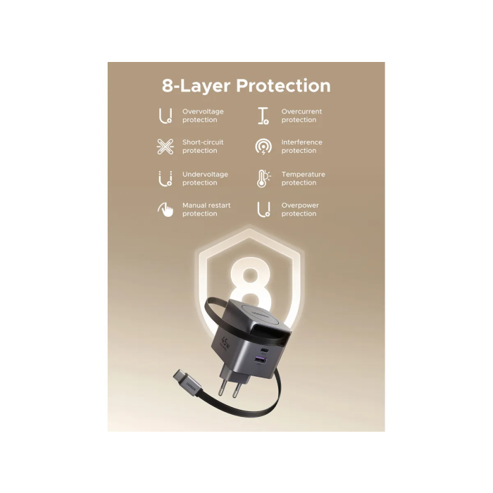 Punjač UGREEN Retractable, GaN, USB-C, 45W Punjač UGREEN Retractable, GaN, USB-C, 45W