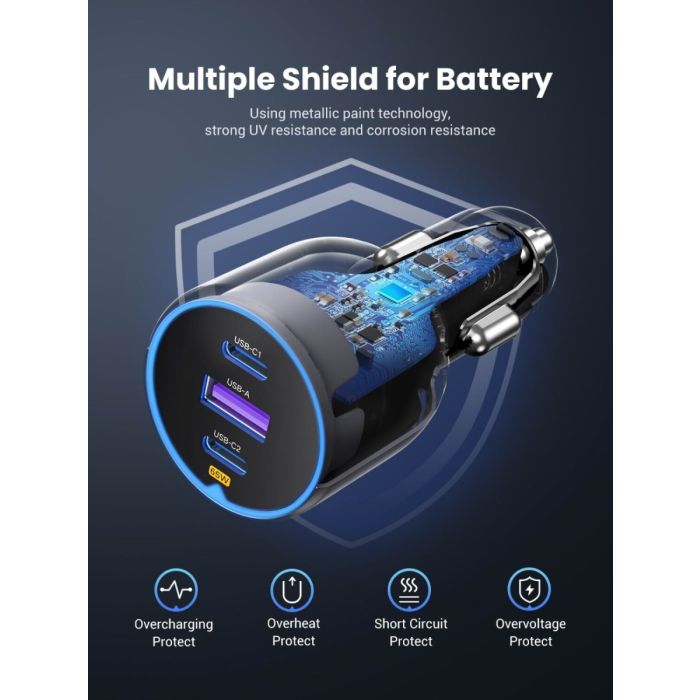 Punjač UGREEN, automobilski, 75W, 3-portni Punjač UGREEN, automobilski, 75W, 3-portni
