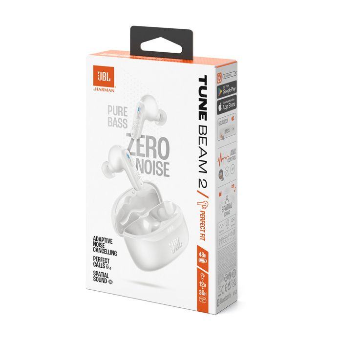 Slušalice JBL Tune Beam 2, bežične, s mikrofonom, bijele