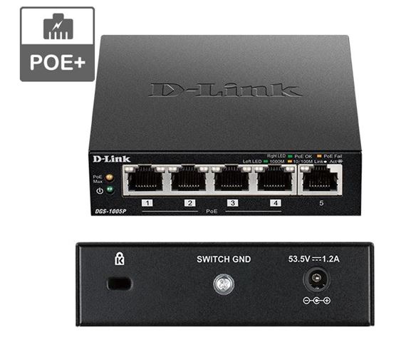 D-Link Switch DGS-1005P/E, PoE+, neupravljivi