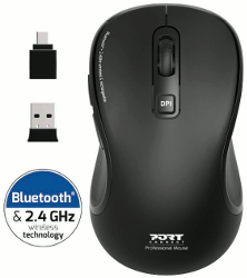 Miš PORT Essentiel, bežični/Bluetooth, USB-C, punjivi, crni