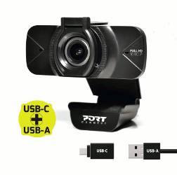 Web kamera PORT, FHD 1080p, USB-A/USB-C, s poklopcem, crna