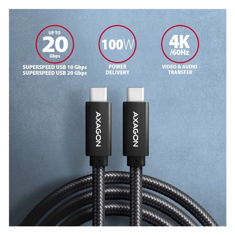 Axagon Kabel BUCM32-CM10AB, USB-C na USB-C 3.2 Gen2, 1m, crni