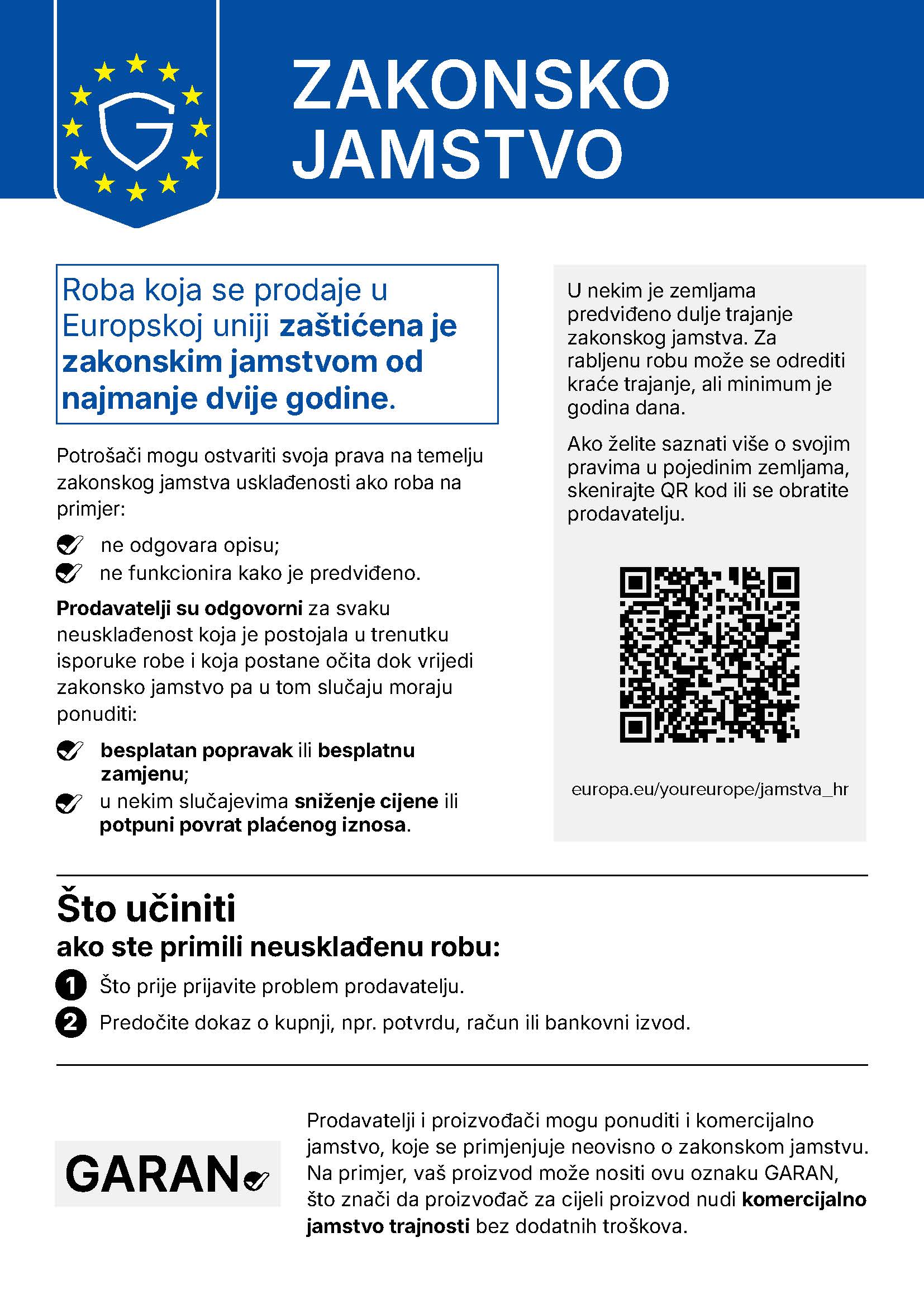 Službena obavijest o zakonskom jamstvu