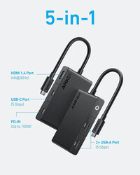 Hub ANKER 332, USB-C, 5 u 1