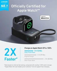 PowerBank ANKER MagOn, 10000 mAh, 35W, s integriranim kabelom i bežičnim punjenjem za Apple Watch