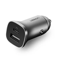 Punjač UGREEN za automobil, USB + USB-C, PD 18W, kutija, sivi