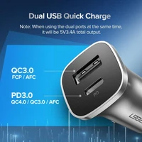 Punjač UGREEN za automobil, USB + USB-C, PD 18W, kutija, sivi