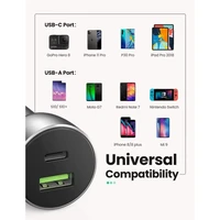 Punjač UGREEN za automobil, USB + USB-C, PD 36W, kutija, sivi