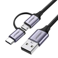 Kabel UGREEN USB-A na MicroUSB + USB-C, opleteni, 1m
