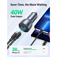 Punjač UGREEN za automobil, 2x USB-C, QC 3.0, 40W, kutija