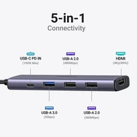 Hub UGREEN USB-C 5u1, HDMI 4K, 100W, 4K@30Hz HDMI
