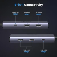 Hub UGREEN USB-C 6u1, dvostruki HDMI 4K@60Hz, 100W PD