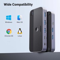 USB switch UGREEN USB 3.0 za 2 računala, dijeljenje USB-C i USB-A uređaja