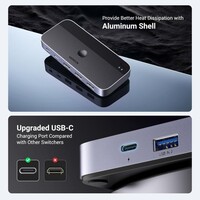 USB switch UGREEN USB 3.0 za 2 računala, dijeljenje USB-C i USB-A uređaja