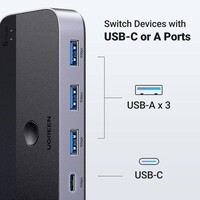 USB switch UGREEN USB 3.0 za 2 računala, dijeljenje USB-C i USB-A uređaja