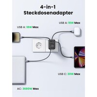 Punjač UGREEN Nexode 4u1, utičnica 30W, 2xUSB, 1xUSB-C, Quick Charge