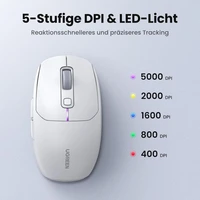 Miš UGREEN bežični, 5000DPI, 2.4G+BT, bijeli