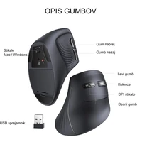 Miš UGREEN bežični, ergonomski, vertikalni, Bluetooth + Wi-Fi