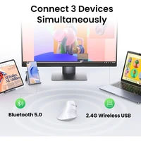 Miš UGREEN bežični, ergonomski, vertikalni, Bluetooth + Wi-Fi, bijeli