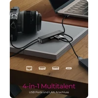 Hub ICYBOX IB-HUB1439-LAN, 4 porta, USB 3.2, Type-A/Type-C