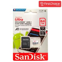 Memorijska kartica 64 GB, SANDISK Ultra, microSDXC UHS-I + SD adapter, 100 MB/s, C10 (SDSQUNR-064G-GN3MA)