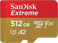 Memorijska kartica 512 GB, SANDISK Extreme, microSDXC + SD adapter, 190/130 MB/s, A2, C10, V30, UHS-I, U3 (SDSQXAV-512G-GN6MA)