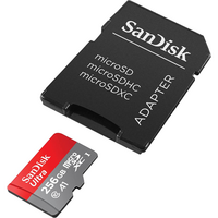 Memorijska kartica 256 GB, SANDISK Ultra, microSDXC UHS-I + SD adapter, 150 MB/s, A1, C10 (SDSQUAC-256G-GN6MA)