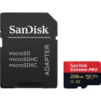 Memorijska kartica 256 GB, SANDISK Extreme PRO, microSDXC + SD adapter, do 200/140 MB/s, A2, C10, V30, UHS-I, U3 (SDSQXCD-256G-GN6MA)