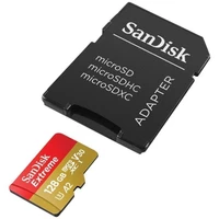 Memorijska kartica 128 GB, SANDISK Extreme, microSDXC + SD adapter, za akcijske kamere/dronove, 190/90 MB/s, A2, C10, V30, UHS-I, U3 (SDSQXAA-128G-GN6AA)