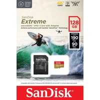 Memorijska kartica 128 GB, SANDISK Extreme, microSDXC + SD adapter, za akcijske kamere/dronove, 190/90 MB/s, A2, C10, V30, UHS-I, U3 (SDSQXAA-128G-GN6AA)