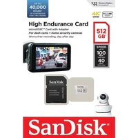 Memorijska kartica 512 GB, SANDISK High Endurance, microSDHC + SD adapter, Full HD/4K, do 100/40 MB/s, C10, U3 (SDSQQNR-512G-GN6IA)