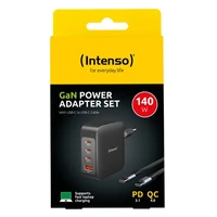 Punjač INTENSO 140W GaN, 3× USB-C i 1× USB-A, + USB-C kabel 200W, 2m