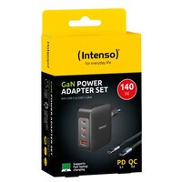 Punjač INTENSO 140W GaN, 3× USB-C i 1× USB-A, + USB-C kabel 200W, 2m