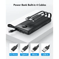 Prijenosna punjiva baterija VEGER C10, 10.000mAh, s ugrađenim kabelima, crna