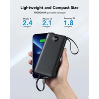 Prijenosna punjiva baterija VEGER C10, 10.000mAh, s ugrađenim kabelima, crna